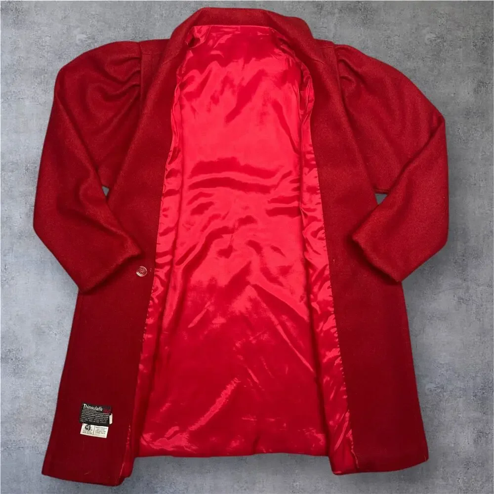 Vintage Red Wool Overcoat XL USA Made Thinsulate Lined Double Breasted Warm